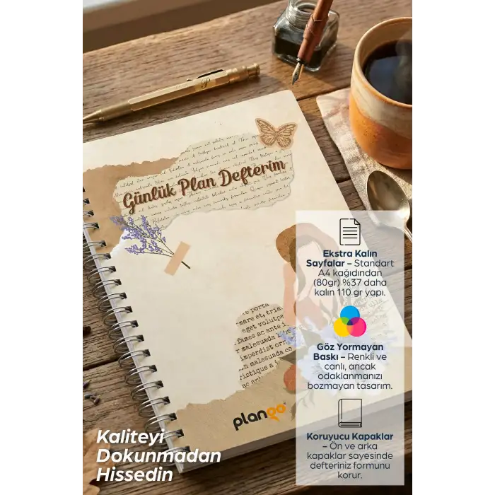 Kadın ve Çiçek Spiralli Günlük Planlama Defteri - 100 Sayfa - 17x24 Planlayıcı Defter