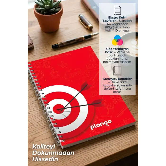 Kırmızı Hedef Günlük Planlayıcı Defter - Ders Çalışma Planlayıcı Defteri - Planlama