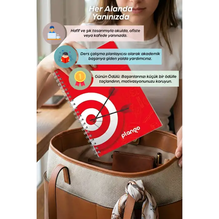 Kırmızı Hedef Günlük Planlayıcı Defter - Ders Çalışma Planlayıcı Defteri - Planlama