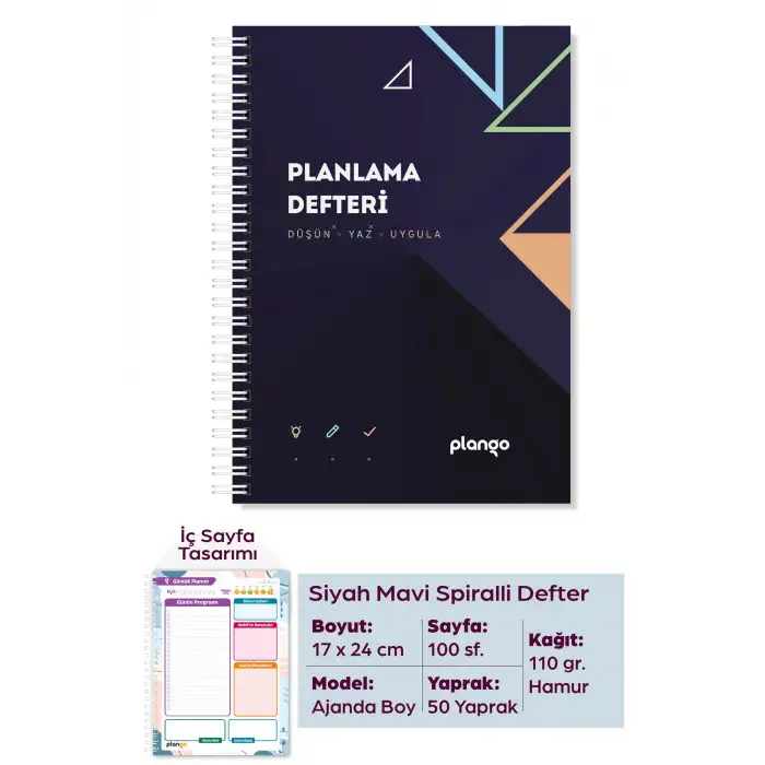 Siyah Lacivert Günlük Planlayıcı Defter -  Ders Çalışma Planlayıcı Defteri - Planlama