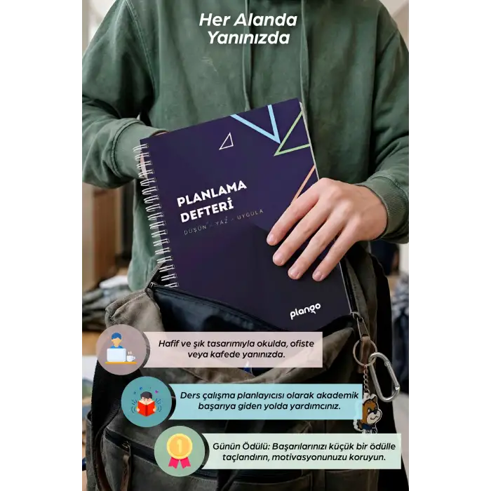 Siyah Lacivert Günlük Planlayıcı Defter -  Ders Çalışma Planlayıcı Defteri - Planlama
