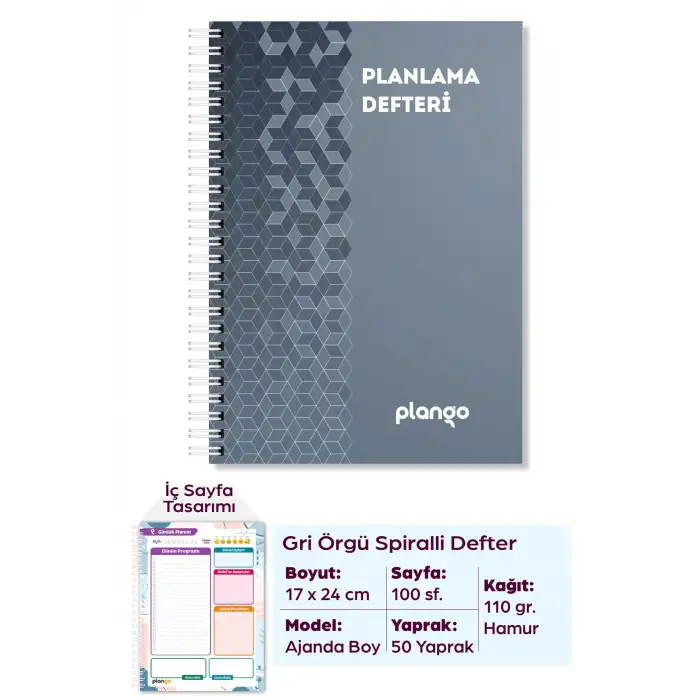 Gri Örgü Günlük Planlayıcı Defter -  Ders Çalışma Planlayıcı Defteri - Planlama Defte