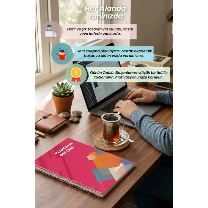Kırmızı Kareler Günlük Planlayıcı Defter - Ders Çalışma Planlayıcı Defteri - Planlam