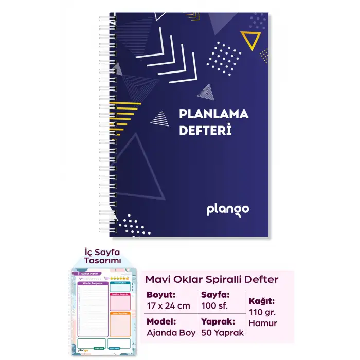 Mavi Üçgenler Günlük Planlayıcı Defter -  Ders Çalışma Planlayıcı Defteri - Planlama Defteri