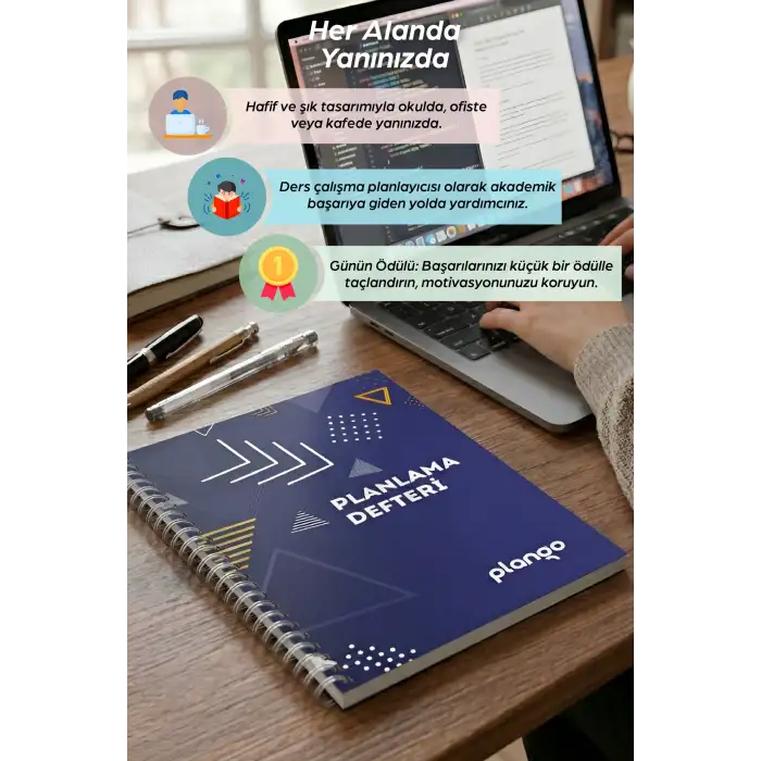Mavi Üçgenler Günlük Planlayıcı Defter -  Ders Çalışma Planlayıcı Defteri - Planlama Defteri