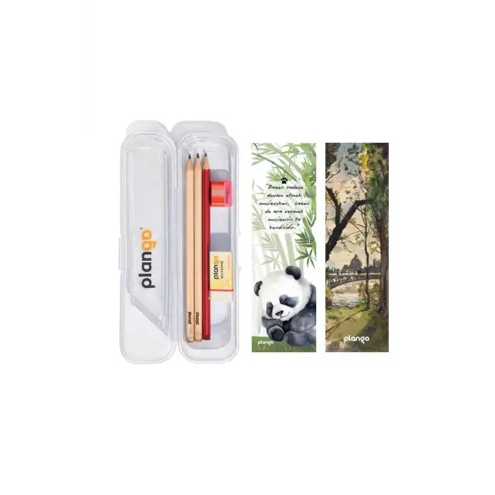 Kurşun Kalem Seti + Kitap Ayracı - PANDA ve DOĞA Temalı - 400 Gr Karton