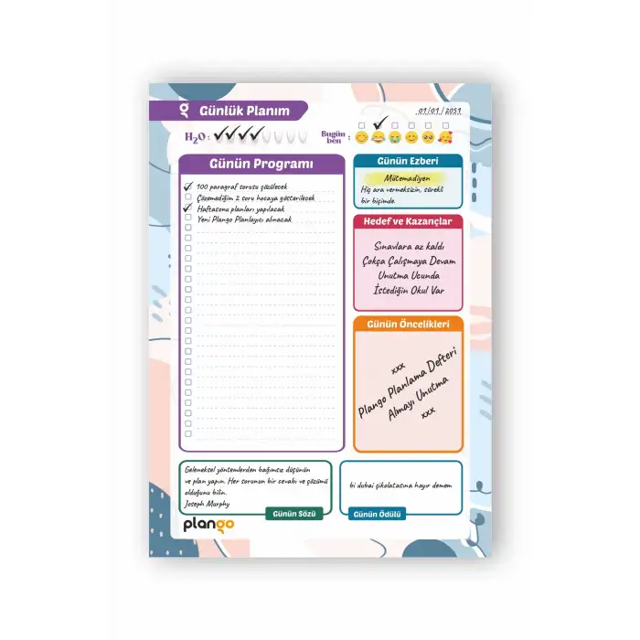 Plango Çek Kopar Günlük Planlayıcı - Ders Çalışma Planlayıcı - Planlama Defteri