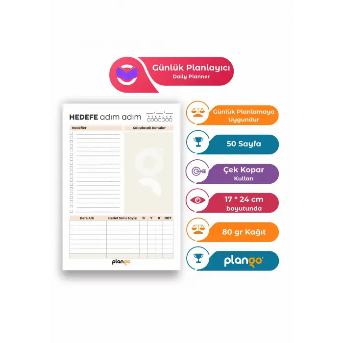 Plango Sınav Planlayıcı Model 2 - Çek Kopar Sınav Planlama Defteri -  Sınav Planlama