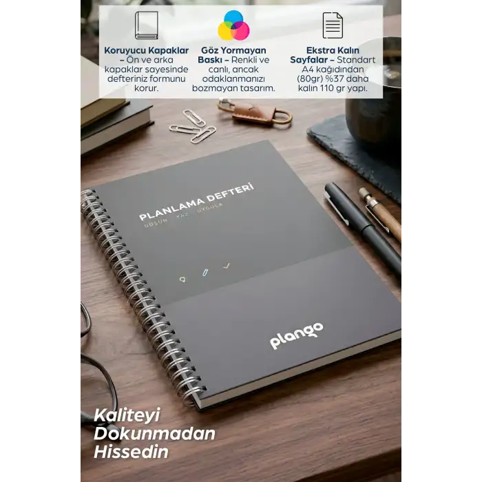 Siyah - Gri Günlük Planlayıcı Defter - Ders Çalışma Planlayıcı Defteri - Planlama Defteri