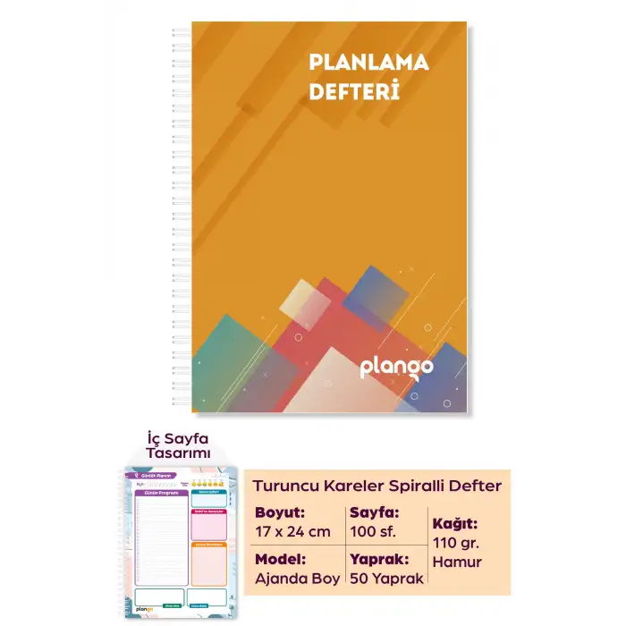 Turuncu Kareler Günlük Planlayıcı Defter -  Ders Çalışma Planlayıcı Defteri - Planlama Defteri