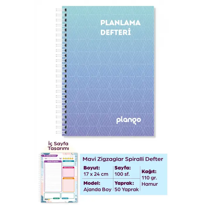 Mavi Çizgiler Günlük Planlayıcı Defter -  Ders Çalışma Planlayıcı Defteri - Planlama Defteri