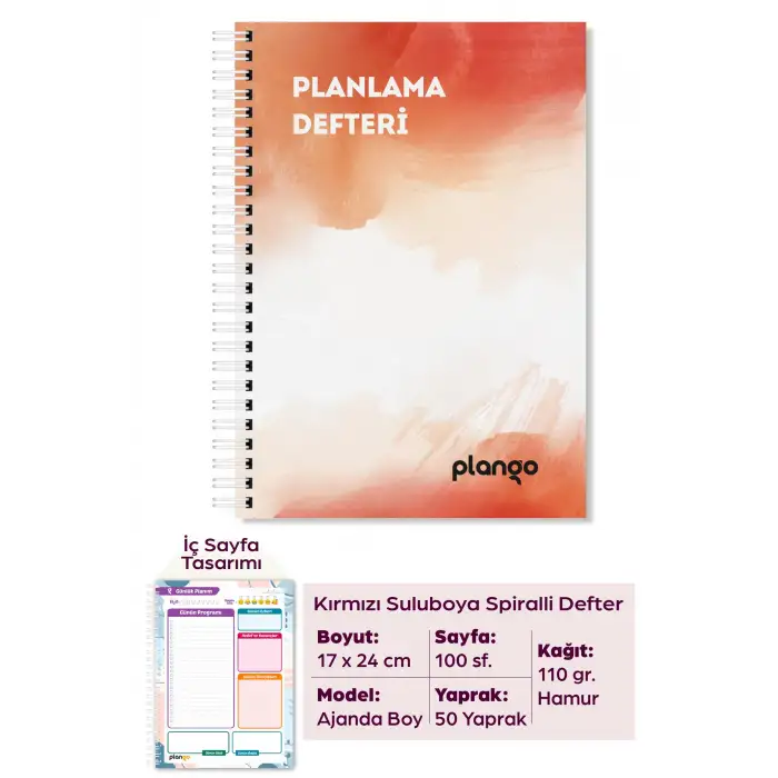 Turuncu Suluboya Günlük Planlayıcı Defter - Ders Çalışma Planlayıcı Defteri - Planla