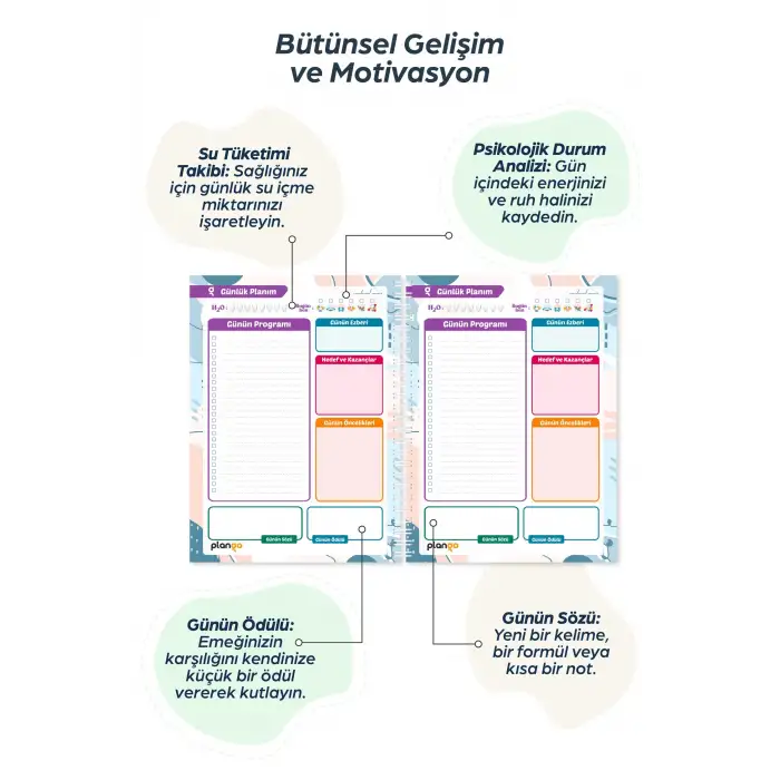 Mor Çiçekler Spiralli Günlük Planlama Defteri - 100 Sayfa - 17x24 Planlayıcı Defter