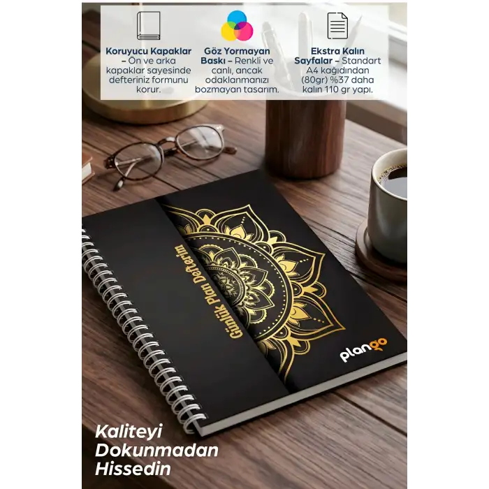 Siyah Yaldız Spiralli Günlük Planlama Defteri - 100 Sayfa - 17x24 Planlayıcı Defter