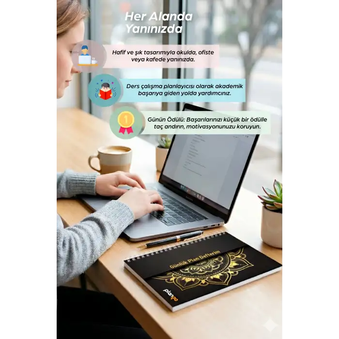 Siyah Yaldız Spiralli Günlük Planlama Defteri - 100 Sayfa - 17x24 Planlayıcı Defter