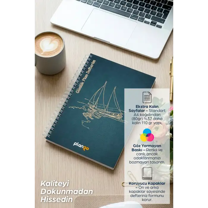 Gemi Spiralli Spiralli Günlük Planlama Defteri - 100 Sayfa - 17x24 Planlayıcı Defter