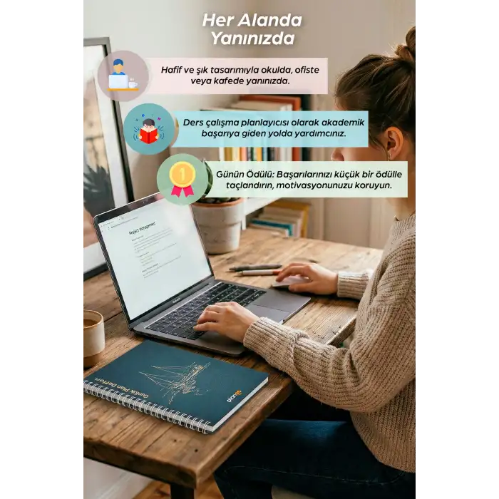 Gemi Spiralli Spiralli Günlük Planlama Defteri - 100 Sayfa - 17x24 Planlayıcı Defter