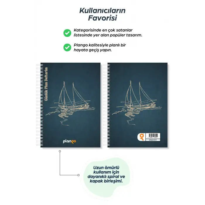 Gemi Spiralli Spiralli Günlük Planlama Defteri - 100 Sayfa - 17x24 Planlayıcı Defter