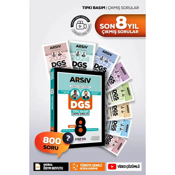 DGS Son 8Yıl Çıkmış Sorular Tıpkı Basım Çözümlü Marka Yayınları - 2018-2025