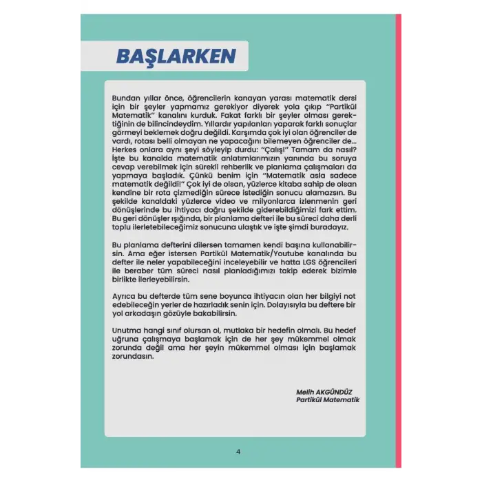 Partikül LGS Planlama Defteri - Partikül Matematik - KR Akademi