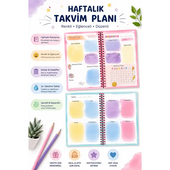 Motivasyon Ajandam KIRMIZI BEYAZ - Pastel Seri - Stickerlı - Tarihsiz - 160 Sayfa - Sert Kapak