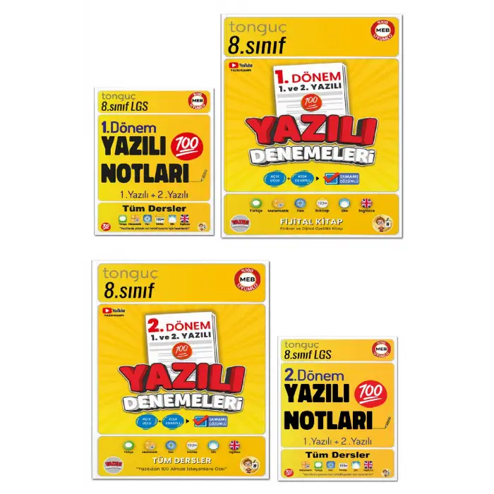 8. Sınıf Yazılı NOTLARI ve DENEMELERİ - 1 ve 2. Dönem - Tonguç Yayınları