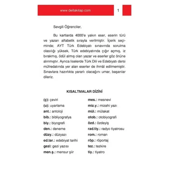 Eser Yazar Tür Kartları - Delta Kültür Yayınları
