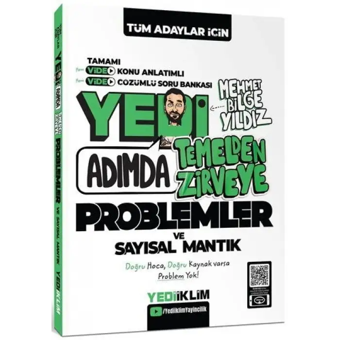 KPSS-ALES-DGS YediAdımda Temelden Zirveye Problemler ve Sayısal Mantık Video Konu Anlatımlı Video Çözümlü Soru Bankası Yediiklim Yayınları