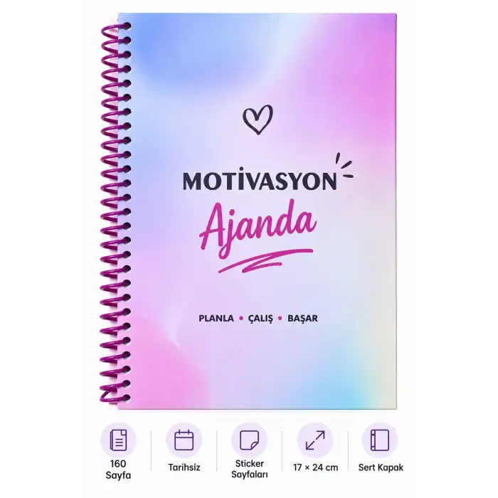 Motivasyon Ajandam MAVİ PEMBE - Pastel Seri - Stickerlı - Tarihsiz - 160 Sayfa - Sert Kapak