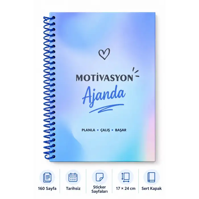 Motivasyon Ajandam MAVİ TURKUAZ - Pastel Seri - Stickerlı - Tarihsiz - 160 Sayfa - Sert Kapak