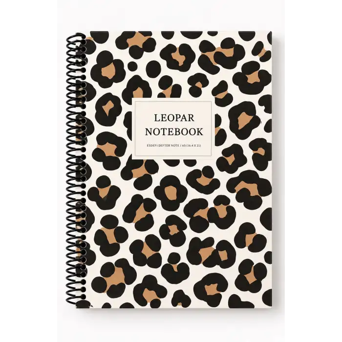 17x24 Spiralli Leopar Desen Sert Kapak Defter - KAHVE BEYAZ (Kareli - 100 Yaprak)