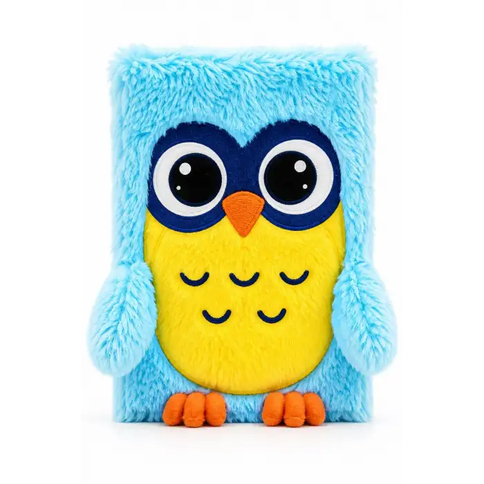 14x20 Peluş Hayvan Defter Serisi - OWL BLUE  (Çizgili - 80 Yaprak)