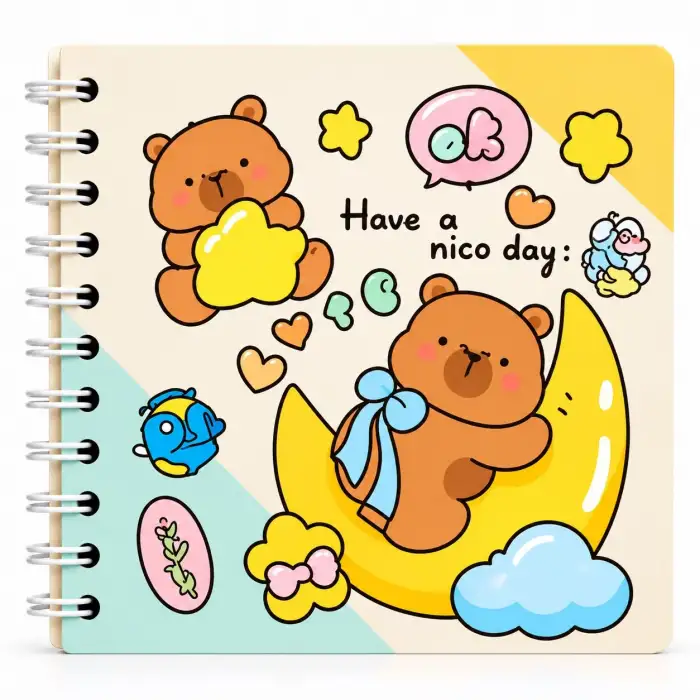 13,5 x 13,5 Spiralli Capybara Defter Serisi - NİCE DAY (ÇİZGİLİ - 60 Yaprak)