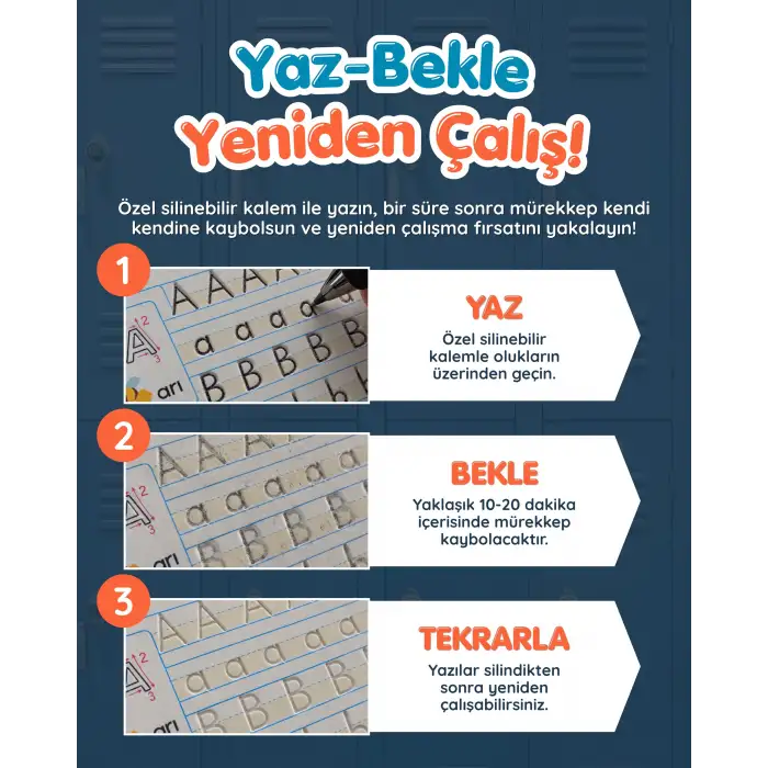 Oluklu Alfabe Yazı Kitabı - Sihirli Uçan Kalem Hediyeli - Kabartmalı Yazı Defteri ile Alfabeyi Hızla Öğren