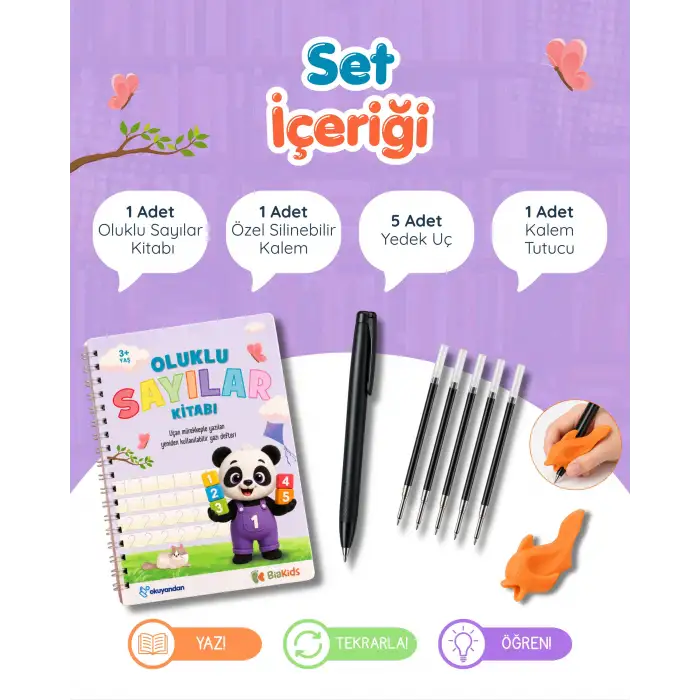 Oluklu SAYILAR Kitabı - Sihirli Uçan Kalem Hediyeli - Kabartmalı SAYI Defteri ile SAYILARI Hızla Öğren