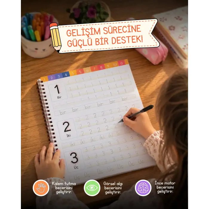Oluklu SAYILAR Kitabı - Sihirli Uçan Kalem Hediyeli - Kabartmalı SAYI Defteri ile SAYILARI Hızla Öğren