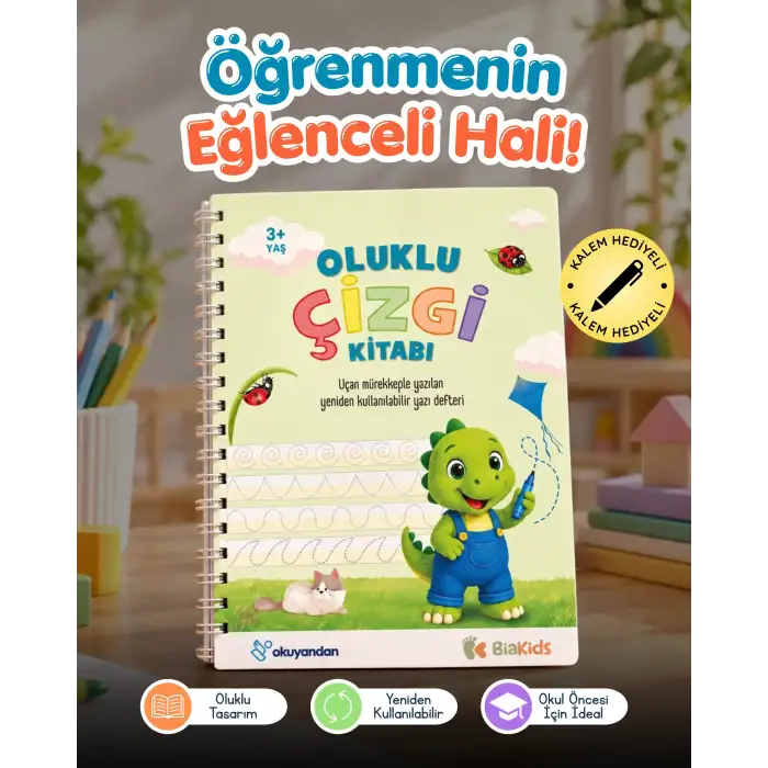 Oluklu ÇİZGİ Kitabı - Sihirli Uçan Kalem Hediyeli - Kabartmalı ÇİZGİ Defteri