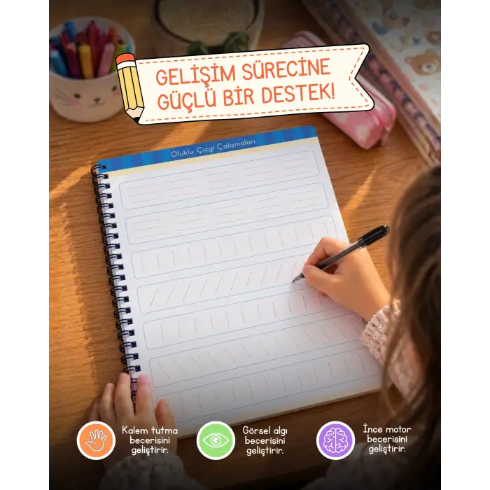 Oluklu ÇİZGİ Kitabı - Sihirli Uçan Kalem Hediyeli - Kabartmalı ÇİZGİ Defteri