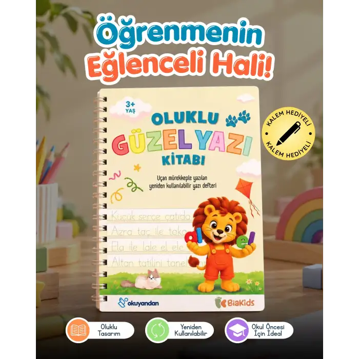 Oluklu GÜZEL YAZI Kitabı - Sihirli Uçan Kalem Hediyeli - Kabartmalı GÜZEL YAZI Defteri