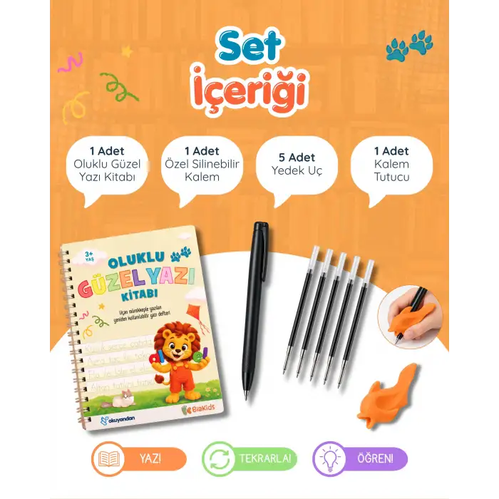 Oluklu GÜZEL YAZI Kitabı - Sihirli Uçan Kalem Hediyeli - Kabartmalı GÜZEL YAZI Defteri