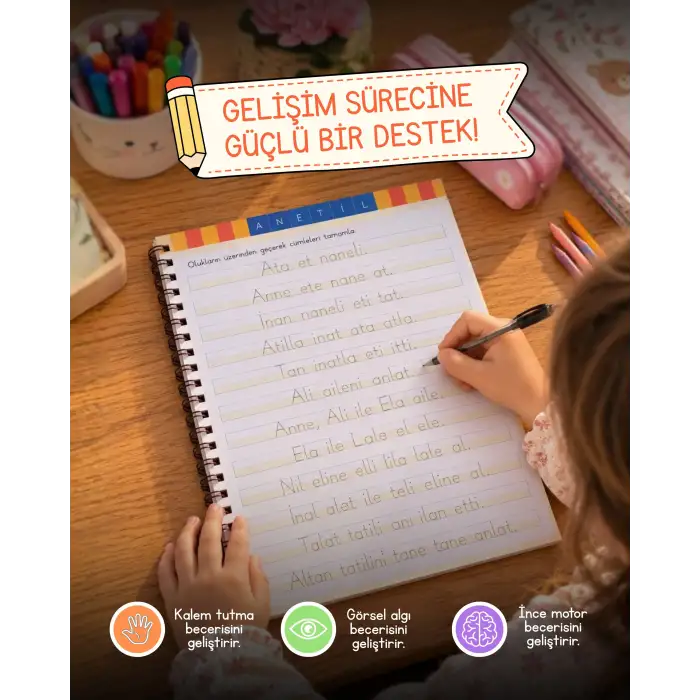 Oluklu GÜZEL YAZI Kitabı - Sihirli Uçan Kalem Hediyeli - Kabartmalı GÜZEL YAZI Defteri
