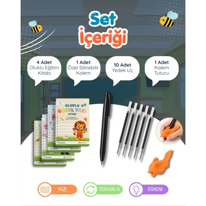 Oluklu Kitap Seti - Oluklu Alfabe - Oluklu Sayılar - Oluklu Güzel Yazı - Oluklu Çizgi - 4 Kitap