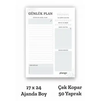 Plango Siyah - Beyaz Çek Kopar Günlük Planlayıcı - Ders Çalışma Planlayıcı