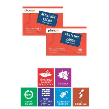 Kırmızı - Elektrostatik Akıllı Not Kağıdı 2 ADET Yapışkansız Post-it 7x10cm - 100  Sayfa - Plango