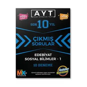 AYT Edebiyat Sosyal Bilimler-1 Son 10 Yıl Çıkmış Sorular 10 Deneme Ünlüler Karması