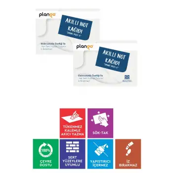 BEYAZ - Elektrostatik Akıllı Not Kağıdı 2 ADET Yapışkansız Post-it 7x10cm - 100 Sayfa - Plango
