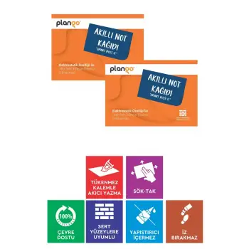 TURUNCU - Elektrostatik Akıllı Not Kağıdı 2 ADET Yapışkansız Post-it 7x10cm - 100 Sayfa - Plango