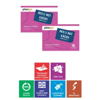 PEMBE - Elektrostatik Akıllı Not Kağıdı 2 ADET Yapışkansız Post-it 7x10cm - 100 Sayfa - Plango