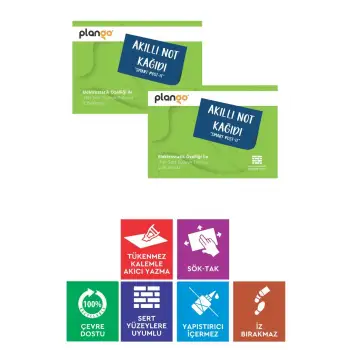 YEŞİL - Elektrostatik Akıllı Not Kağıdı 2 ADET Yapışkansız Post-it 7x10cm - 100 Sayfa - Plango