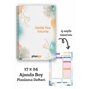 Suluboya Çiçek Spiralli Günlük Planlama Defteri - 100 Sayfa - 17x24 Planlayıcı Defter